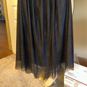Elegant Black Beaded and Tule Layered XL Skirt